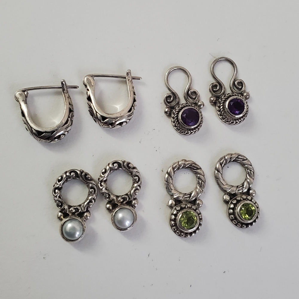 Sterling Silver 925 Interchangeable Gemstone Earr… - image 5